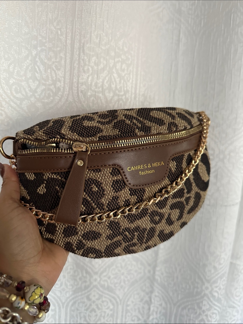 Brown Leopard Print Chain Belt Bag